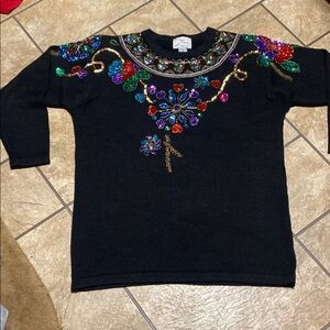 Y2K SML Sport LTD Black and Red Sweater with Vibrant Embellishments Fairy Goth